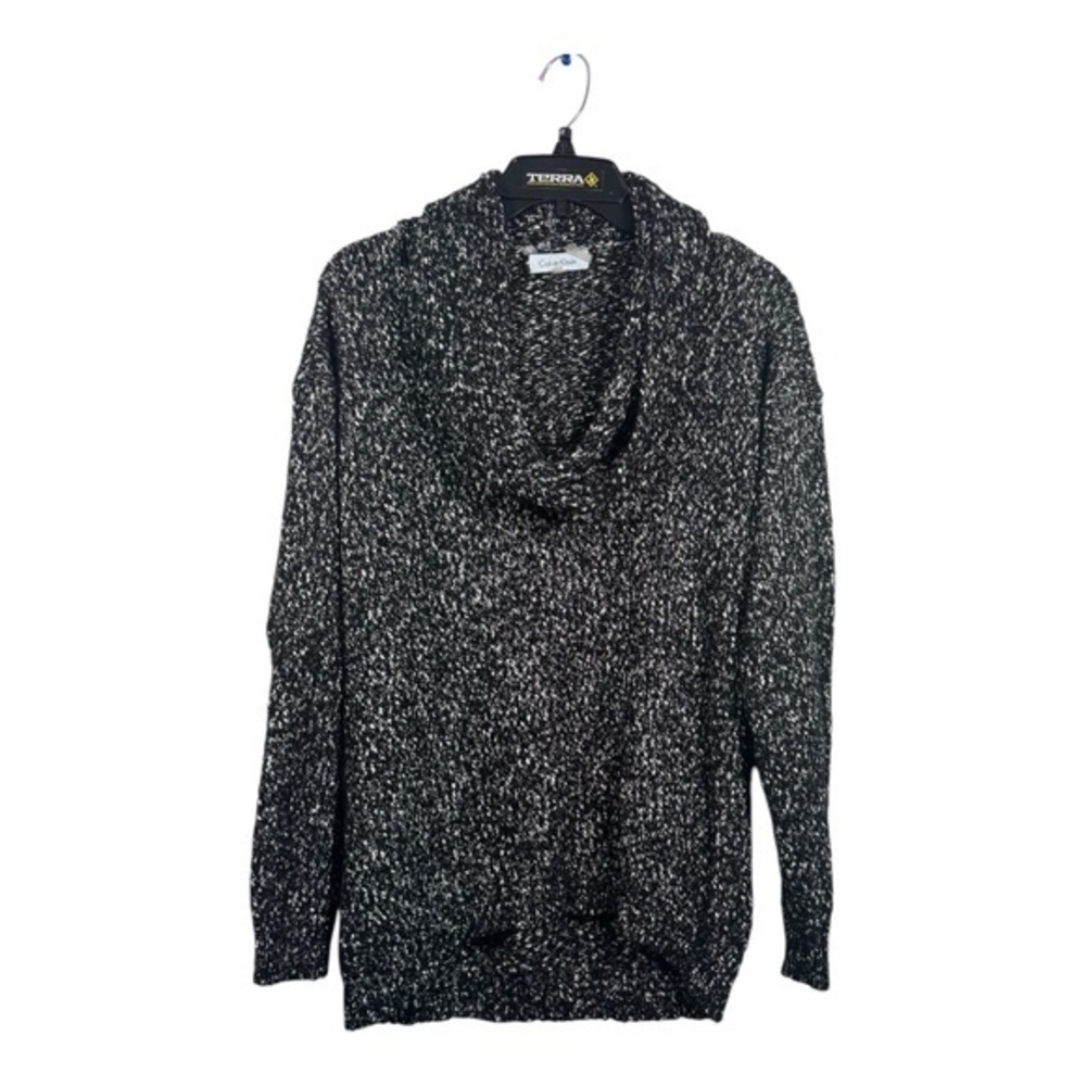 Calvin Klein Sweater Womens Large Grey Heathered Cowl Neck Classic Preppy